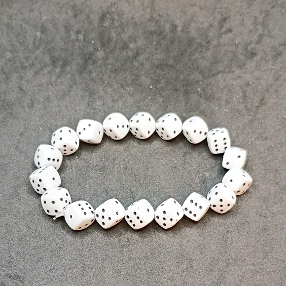 Hand Crafted White Dice Bead Bracelet - Picture 1 of 2